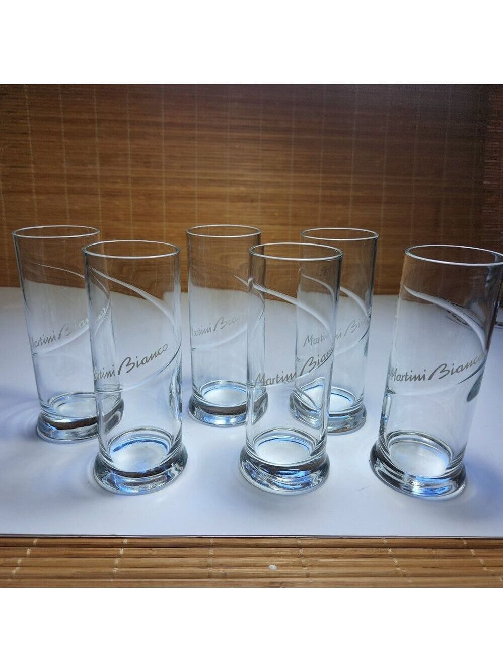 Vintage Martini Bianco Glasses Set of 6 Etched Cocktail Tumblers Italian Barware